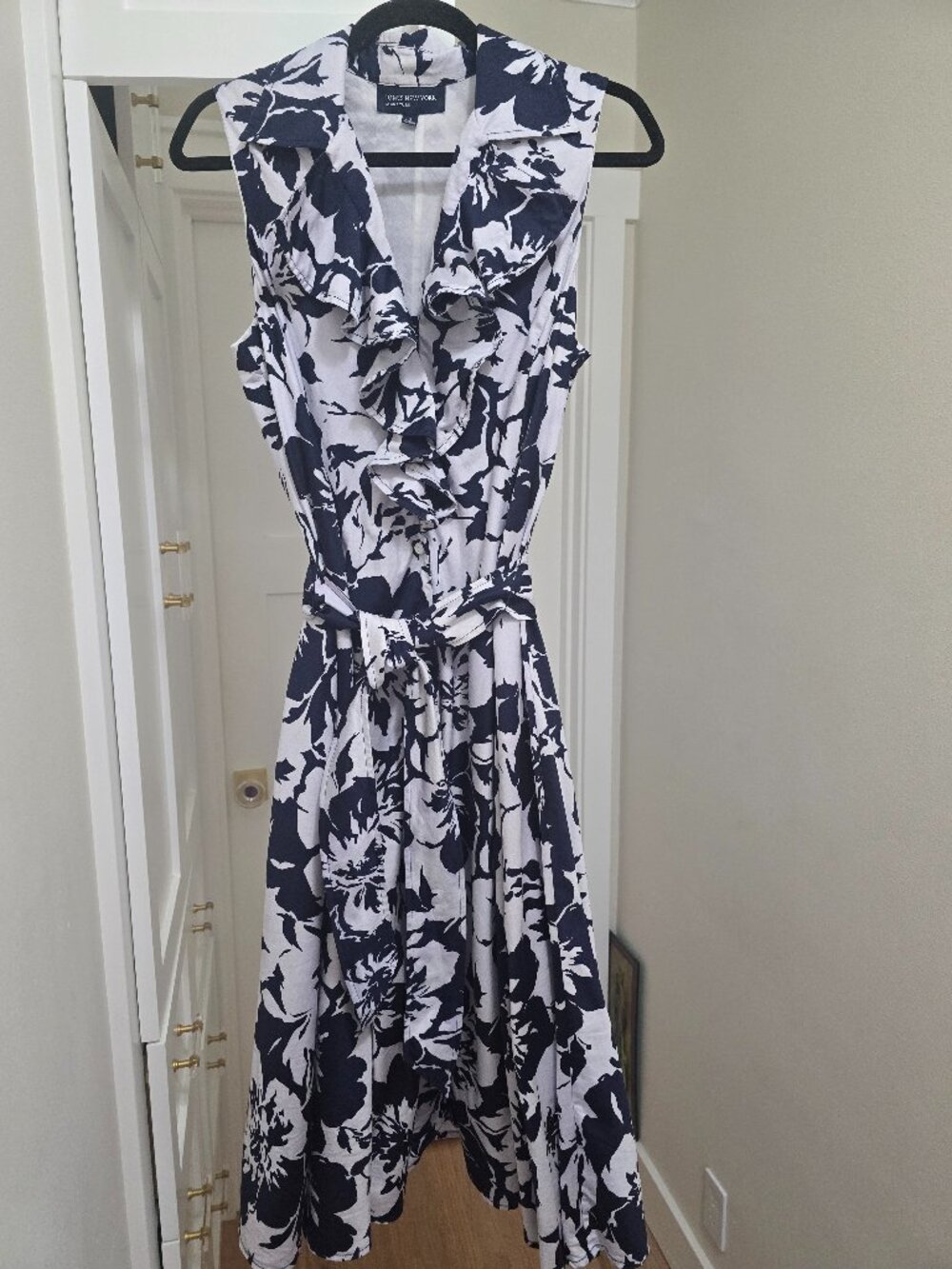 Jones New York Signature Navy White Floral Midi Dress 10